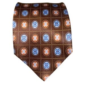 JoS. A. Bank Mens Tie 100% Silk Made in Italy Brown Geometric Floral 60x3.5”